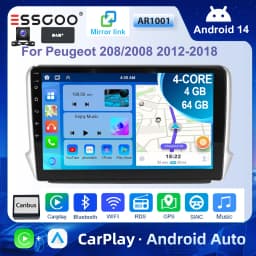 ESSGOO For Peugeot 208/2008 2012-2018 Android 14 10 inch Wireless Carplay Android auto Car stereo radio GPS Navi WIFI swc Bt FM
