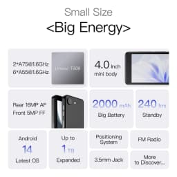 UNIWA Phonemax Q9 Mini Phone 4.0Inch QHD IPS Touch Screen Small Cell Phone 4G Android14 Small Smart Mobile 2000mAh Battery