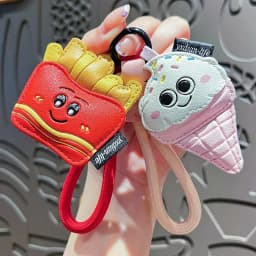 Creative Cartoon Leather Snacks Keychain Cute French Fries Coffee Ice Cream Couple Bag Pendant