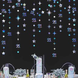 Rose Gold Happy Birthday Garlands Decorations Paper Circle Dots Star Hanging Streamer for 1st 16th 21st 30th 50th 70th Birthday