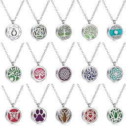 Stainless Steel Aromatherapy Essential Oil Diffuser Necklace Mini Tree Flower 12mm Locket Charm Aroma Perfume Pendant Necklace