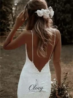 OLOEY 2026 Customized Gorgeous Spaghetti Strap V‑Neck Bridal Gown Lace Mermaid Wedding Dresses For Woman Vestidos De Novia