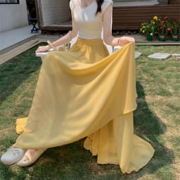2025 New Women's Chiffon A-Line Maxi Skirt: High Waist Flowy Hem with Elegant Drape & Wide Silhouette