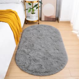 VIKAMA Long Plush Oval Area Rug Super Soft Fluffy Bedroom Bedside Rug Kids Room Nursery Dorm Floor Mat Home Decor