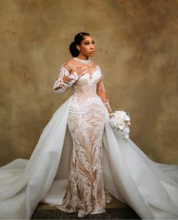 Customized Luxury Africa Aso Ebi Plus Size Illusion Mermaid Ivory Wedding Dress Beaded Sequined Lace Bridal Gowns Dresses