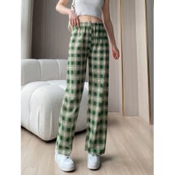 Lamb Velvet Fce Lined Thi Plaid Casual Pants Women's Autumn Winter Loose Straight Leg Wide Leg Cotton Spwear Trousers