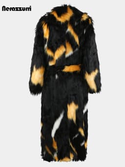 Nerazzurri Winter Extra Long Thick Warm Colorful Soft Hairy Fluffy Faux Fox Fur Coat Women Sashes Luxury European Fashion 2023