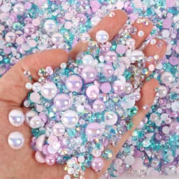 1100Pcs Flat Back Pearls And Rhinestones, 30g Mixed Size 3mm-10mm Ab Color Resin Rhinestones Semi-Circular Pearl