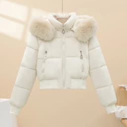 Autumn Winter Short Style Women's down Cotton Jacket Removable Fur Collar Slimming Design Warm Thickened Zipper Closure Coat