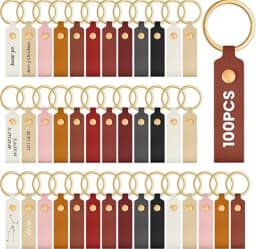 50pcs 100pcs PU Leather Keychain Blanks Bulk Laser Engraving Blanks Keychain Kit with Rings for DIY Key Chains Craft Customized