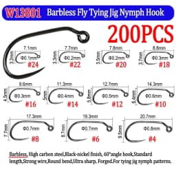 200pcs Barbed and Barbless Fishing Fly Hook Nymphs Pupa Egg Fly Dry Fly Wet Fly Jig Nymph Hook Caddis Streamer Fly Tying Hook