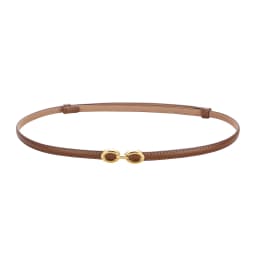 Women's Thin Leather Belt 1cm Gold Oval Snap Buckle Minimalist Business Belt for Suits Dresses Office Wear