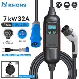 Khons EV Portable Charger Type2 7kw Electric Car Charger Charging Case 32A Single Phase Electric Car Charger Cable