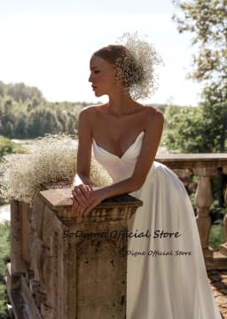 SoDigne A-line Satin Simple Wedding Dresses V-neck Sleeveless Bridal Dress 2025 Long Wedding Gown Robe De Mairee Customized
