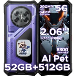 DOOGEE V50 Pro 5G AI Rugged Phone 6.78" Dimensity 8300 52GB RAM(16+36) 1TB ROM with 2.06" AMOLED Multi-function Rear Display 200MP Camera 64MP Night Vision Camera Android 16 Supports Walkie Talkie