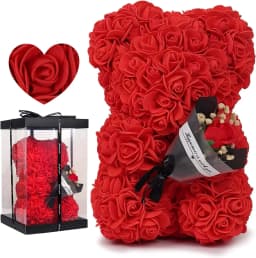 25cm Rose Bear with Artificial Foam Flower Bouquet, Romantic Creative Gift for Valentine's Day & Anniversary