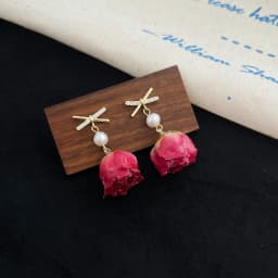 Unique Red Rose Earrings Epoxy Resin Natural Rose Flower Earrings Elegant Immortal Rose Drop Earrings Wholesale Custom Packaging