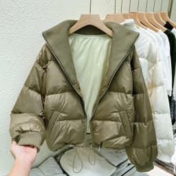 Dongda Gate ort Puffer Jaet Women's Loose Fit Thiened Splicing Bread Sle Coat Warm Zipper Closure Long Sve Cotton
