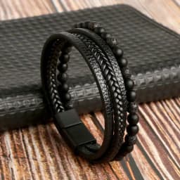 19/21/23cm Hand-woven Leather Bracelet High Quality Multilayer Tiger Eye Beaded Leather Men Bracelet Punk Bangle for Men Jewelry