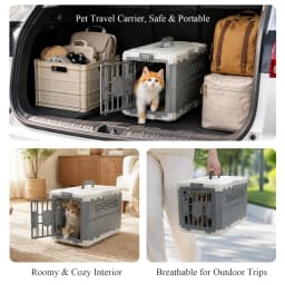 Foldable Pet Carrier, Collapsible Cat Dog Travel Crate with Secure Lock Door, Anti-Slip Mat, Portable Small Animal Kennel for Travel