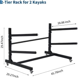 Tacleekii 2-Tier 3-Tier Kayak Storage Rack Heavy Duty Freestanding Kayak Stand Holds 2 3 Kayaks or Paddle Boards with Wheels for Garage, Dock & Outdoor Storage