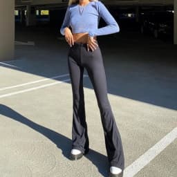 Solid Black Woman Pants Slim Fitting High Waisted Streetwear Casual Flare Pants Women Clothes Full Length Capri Trouser