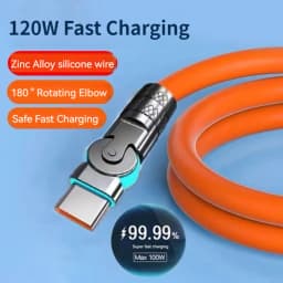 120W 6A Super Fast Charge Type C Silicone 180° Rotating Elbow Type-C-C Data Cable 1M 2M USB Cable USB C to C Charger Cable