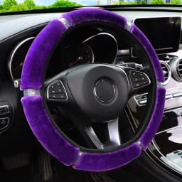 Car Steering Wheel Cover Gearshift Handbrake Cover Protector Decoration Warm Soft Plush Rhinestone Black Pink Women Man