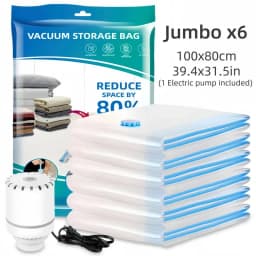 6Pcs Thick Rectangular Zipper Vacuum Bags W/Electric Pump, 110V US Plug Seal Bags: Ideal for Space-Saving Clothes/Bedding, Quiet