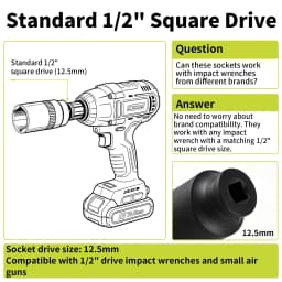 1/2" Inch Drive Deep Impact Sockets Metric Air Pneumatic Socket Wrench Head 10-38mm Standard Durable Car Auto Truck Repair Tools