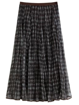 DUSHU Blue Brown Plaid Tulle Pleated Plaid Midi Skirt Women A-line Irregular Midi Skirt for Winter Vintage Fairy Personality Ins