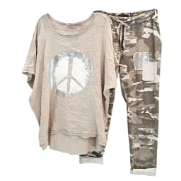 Womens Two Piece Camouflage Set Summer Outfits for Women Cotton Linen Suit 2023 Casual Print Short Sleeve Harajuku