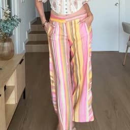Casual Women's Red Striped Pants Button Zipper Double Pockets Straight Straight Leg Trouser 2026 Spring Summer Fashion Lady Pant