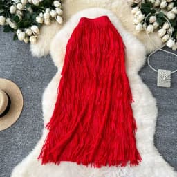 New In 2026 Spring Summer Tassel Midi Long Skirt For Women Trendy High Waist Streetwear Casual Skirts