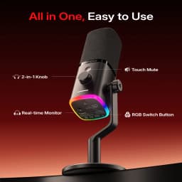 MAONO PD100W Wireless USB Dynamic Microphone Cardioid Microphone with One-Touch Mute Noise Reduction Custom RGB Light Real-Time Monitoring Microphone for PC Gaming Live Streaming Creator Podcast
