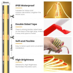 12V 24V IP68 COB LED Strip Black PCB 1m-20m 320LEDs/m COB Light High Density RA90 Cool Nature Warm White Waterproof Outdoor Lamp