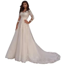 Long Wedding Dress Elegant Long Sleeves V Neck Lace Appliques A Line Tulle Sweep Train Bridal For Women Robe De Mariee Summer