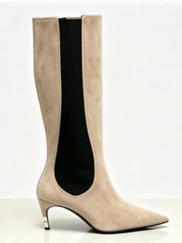 Women's New Knee High Boots with Pointed Kitten Heel and Stretch Fabric for Autumn and Winter Party Fashion, Mid Length Boots