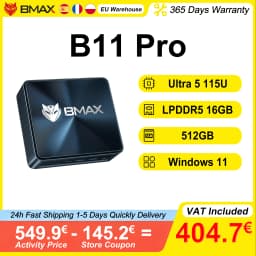 BMAX B11 Pro Mini PC Intel Ultra 5 115U 16GB LPDDR5 4400MHz RAM 512GB SSD Windows 11 WiFi 6 USB HDMI Type-C Bluetooth 5.2