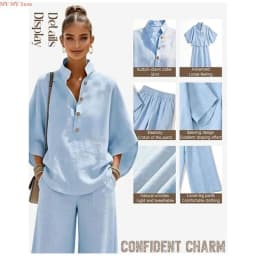 Two Piece Set for Women Spring Outfits 2026 Summer Fashion Casual Button Down Shirt Wide Leg Pants Lounges Set
