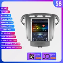 OSSURET 9.7inch 2 DIN Android 13 Car Radio for Ford Mondeo mk4 Galaxy A/C 2007-2010 Multimedia Stereo Vertical Screen Carplay