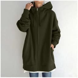 Autumn Womens New Solid Color Loose Long Sleeve Zipper Long Hooded Sweatshirt Coat For Women Versatile Fashion Casual Sweatshirt