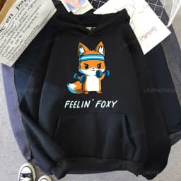 Cute I Don't Give A Fox Cute Animal Kawaii Hoodie Loose Fleece Pullover Hip Hop Hoodies Streetwear Cartoon Women Men Sweatshirts
