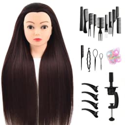 24Inch Mannequin Head with Fiber Hair Model Practice Hairdressing Doll Head Styling Hairdressing Training Braided
