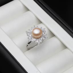 Real 925 Sterling Silver Ring With Pearls Woman,Trend Adjustable Natural Freshwater Pearl Ring Wife Mother Birthday Gift Black