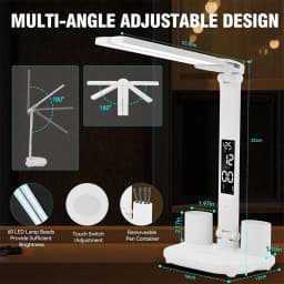 USB Eye Protection New Rechargeable LED Clock Dimmable Table Lamp 180° Rotating Foldable Desktop Reading Night Light USB