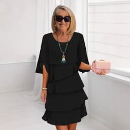 Summer Women's Cake Skirt Lotus Leaf Sleeve Solid Color Loose Waist O-neck Simple Fashion Pullover Casual Mini Skirt
