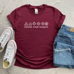 Choose Your Weapon T-shirt Funny DnD Dice Shirt Board Games RPG Gaming Tees Unisex Short Sleeve Tshirt Vintage D&D DM Tops Tee