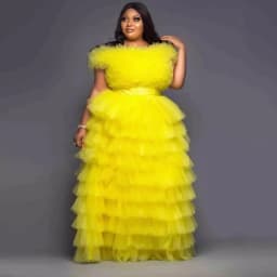 Yellow 2 Pieces Prom Dresses Top Skirt Full Lush Layered Custom Made A Line Floor Length Maxi Dress For Party Women