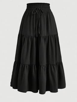 Women's Summer Solid Color Bohemian A-line Midi Skirts 2025 New Female Vacation Casual Loose Faldas